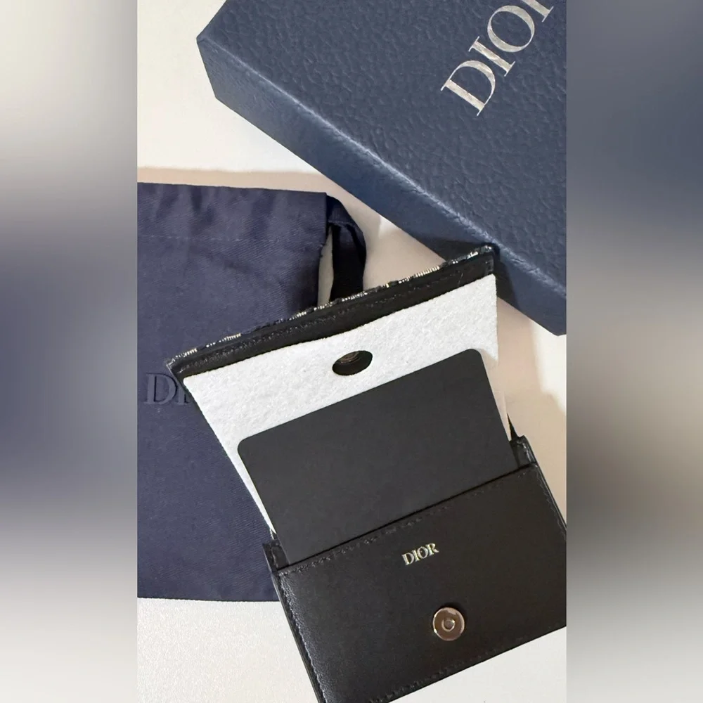 Dior Navy and Beige Monogram Card Holder Wallet